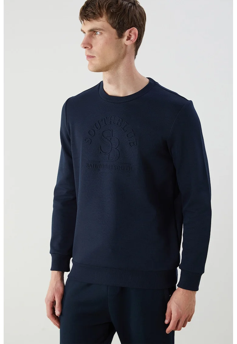 Bluza de trening cu decolteu la baza gatului, Bleumarin