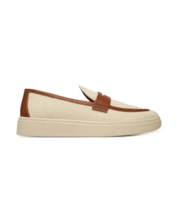 Mocasini barbatesti,  material textil, bej/maro