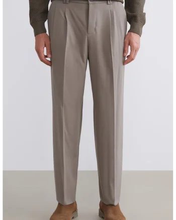Pantaloni eleganti cu talie elastica, Maro deschis