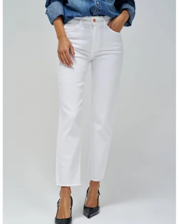 Blugi slim fit cu talie medie, Alb optic
