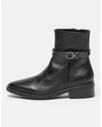 Botine de piele cu varf migdalat, Negru