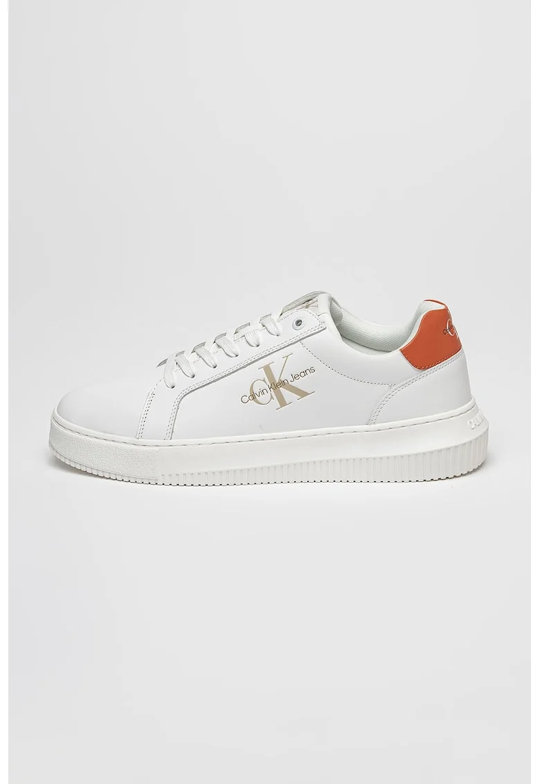 Pantofi sport low-cut de piele cu logo, Portocaliu stins/Alb murdar