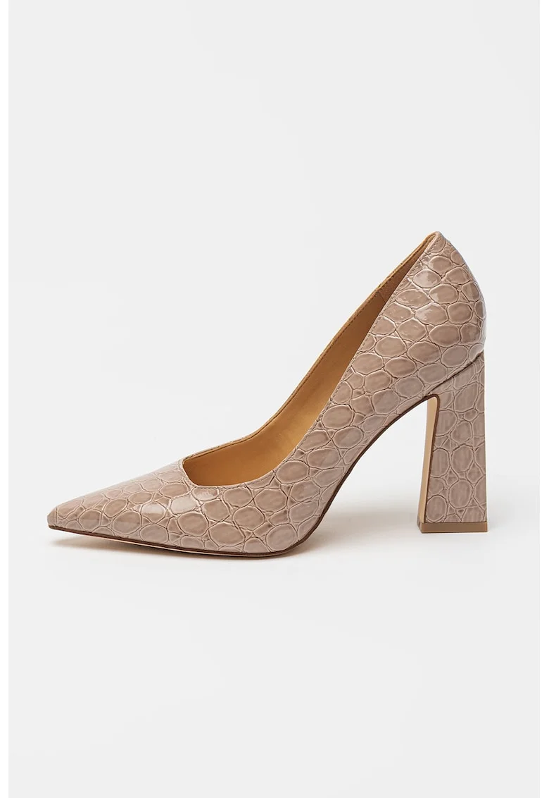 Pantofi din piele ecologica cu model piele de sarpe Tamant, Maro taupe deschis