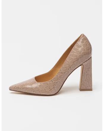 Pantofi din piele ecologica cu model piele de sarpe Tamant, Maro taupe deschis