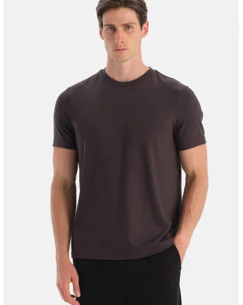 Tricou regular fit cu decolteu la baza gatului, Maro inchis