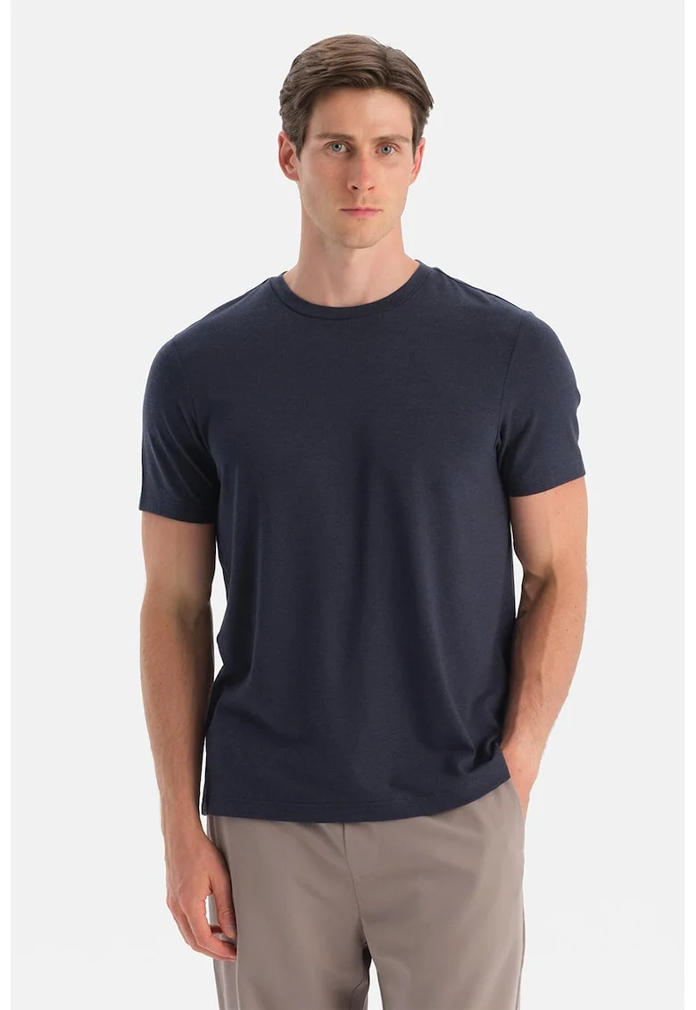 Tricou regular fit cu decolteu la baza gatului, Bleumarin