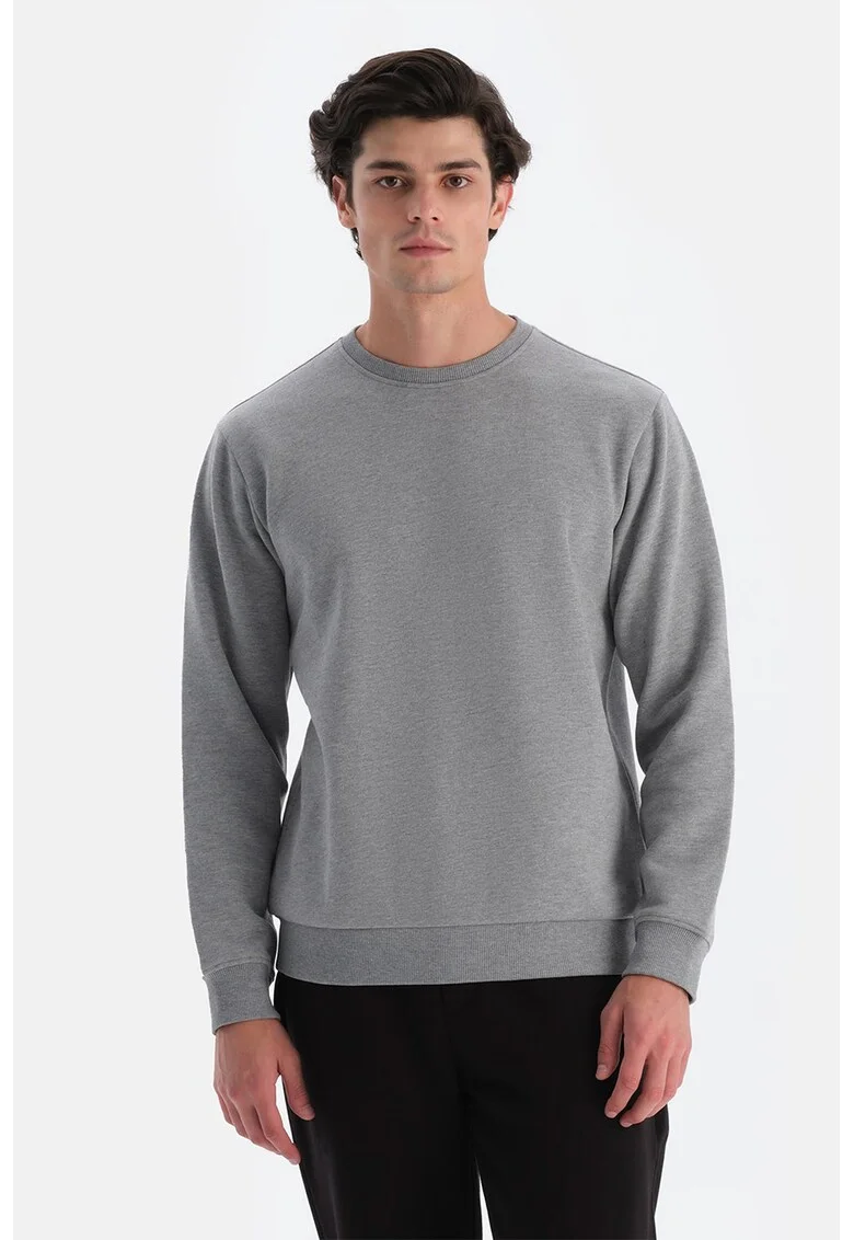 Bluza de trening cu decolteu la baza gatului si margini striate, Negru/Gri deschis