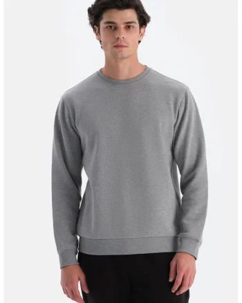 Bluza de trening cu decolteu la baza gatului si margini striate, Negru/Gri deschis