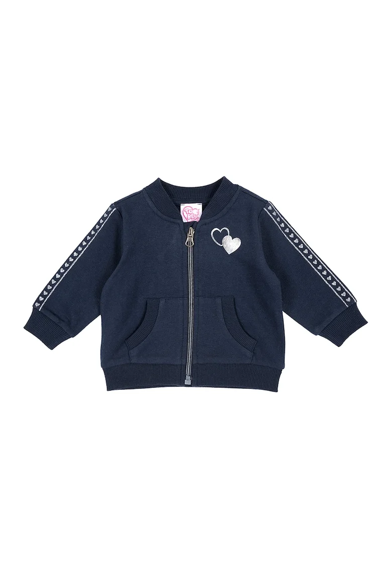 Bluza sport cu fermoar si detalii stralucitoare, Argintiu/Bleumarin