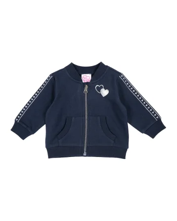 Bluza sport cu fermoar si detalii stralucitoare, Argintiu/Bleumarin
