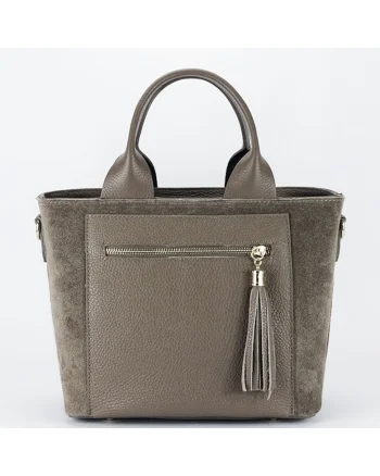 Geanta medie din piele naturala 1918 M9, Maro taupe, 22x25x12