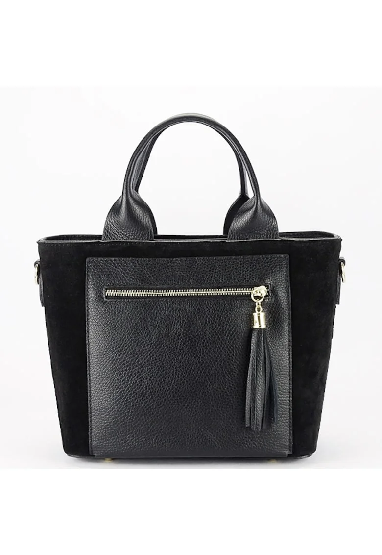 Geanta medie din piele naturala 1918 M9, Negru, 22x25x12