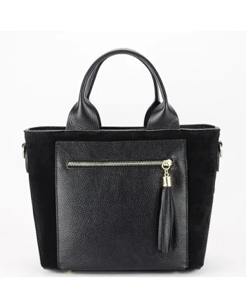 Geanta medie din piele naturala 1918 M9, Negru, 22x25x12