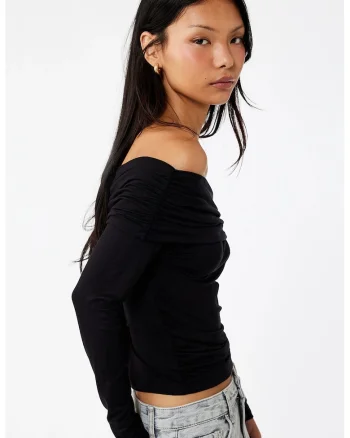 Bluza uni cu decolteu pe umeri, Negru