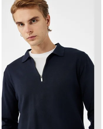 Pulover polo uni cu fermoar, Bleumarin