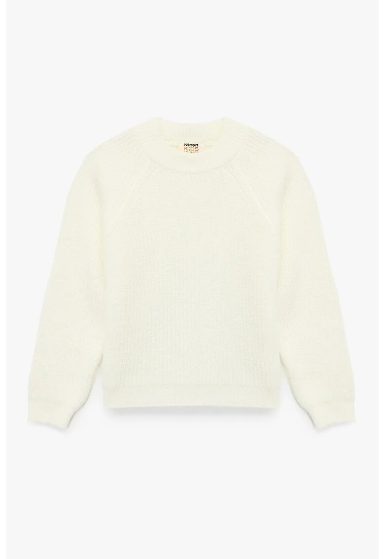Pulover tricotat cu maneci raglan, Alb fildes