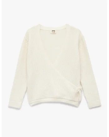 Cardigan petrecut tricotat, Alb murdar
