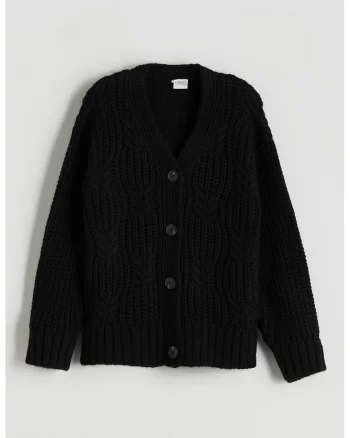 Cardigan tricotat cu nasturi, Negru