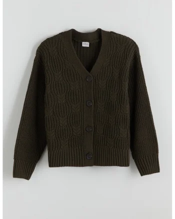 Cardigan tricotat cu nasturi, Maro inchis