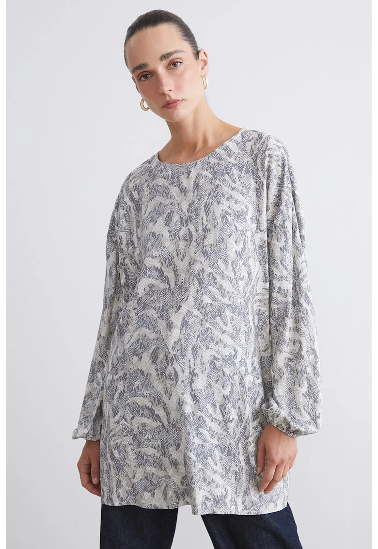 Bluza lejera cu imprimeu, Alb optic/Gri deschis melange