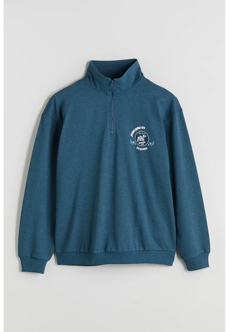 Bluza de trening cu fenta cu fermoar, Albastru petrol