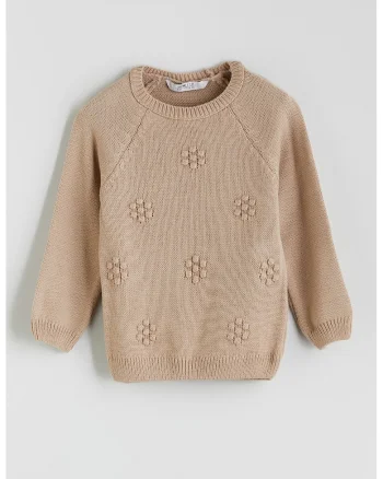 Pulover cu flori brodate, Bej inchis
