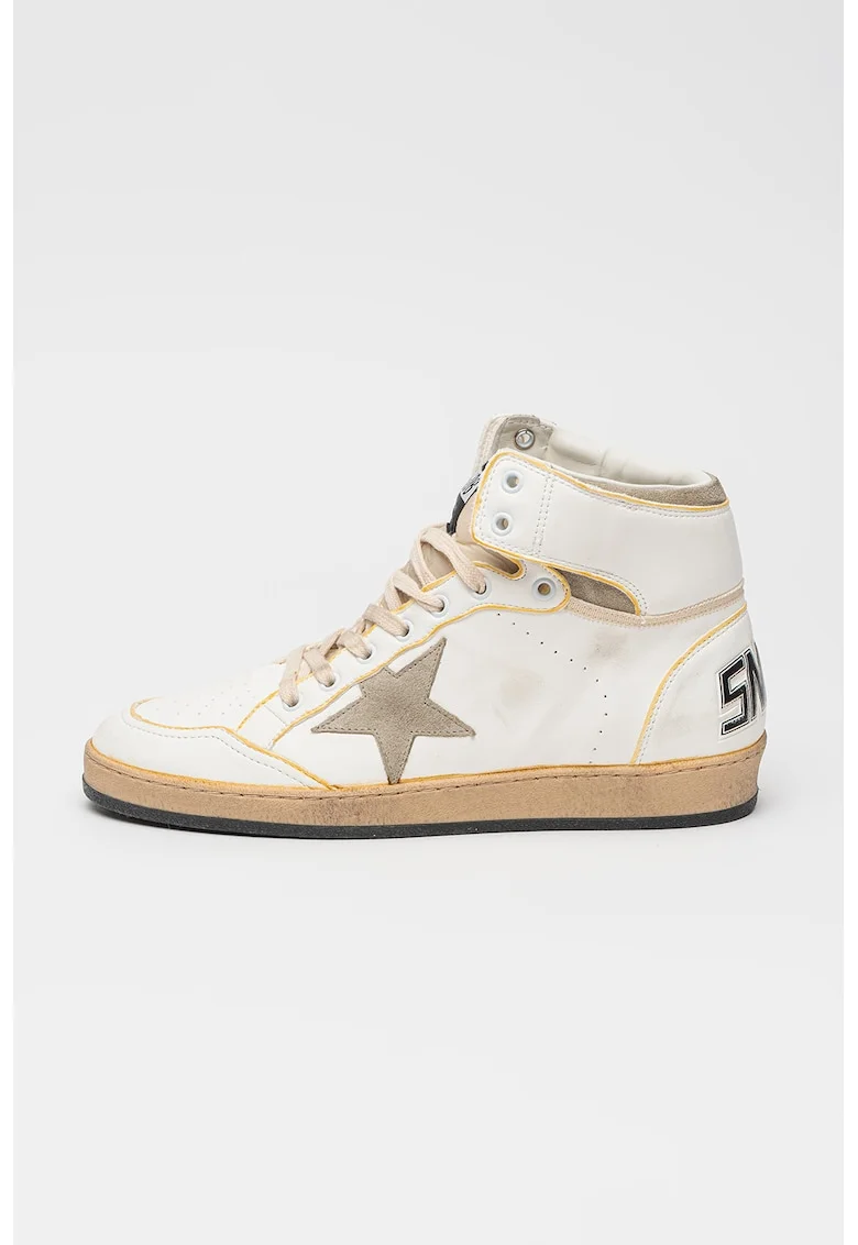 Pantofi sport Sky Star mid-cut din piele cu garnituri din piele intoarsa, Alb/Maro taupe deschis