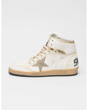 Pantofi sport Sky Star mid-cut din piele cu garnituri din piele intoarsa, Alb/Maro taupe deschis