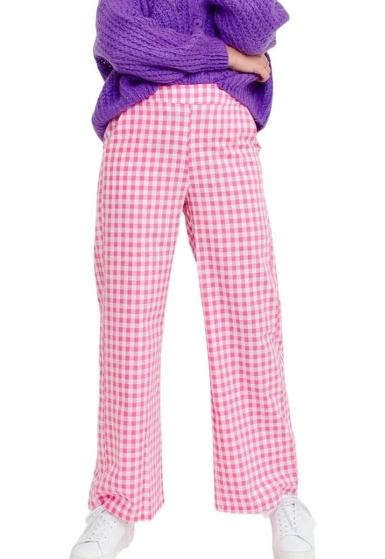 Pantaloni dama,  Bumbac, Alb/Roz