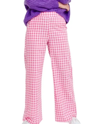 Pantaloni dama,  Bumbac, Alb/Roz