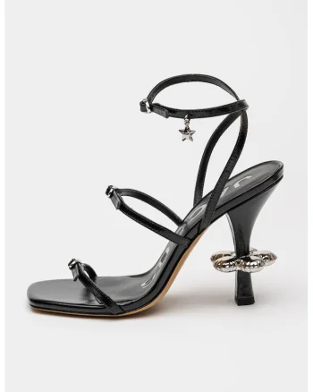 Sandale de piele cu varf patrat, Negru