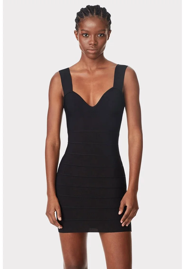 Rochie cu model suprapus si decolteu sweetheart, Negru