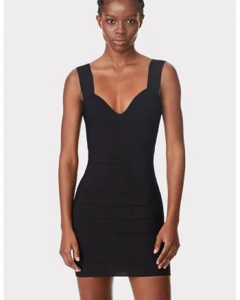 Rochie cu model suprapus si decolteu sweetheart, Negru