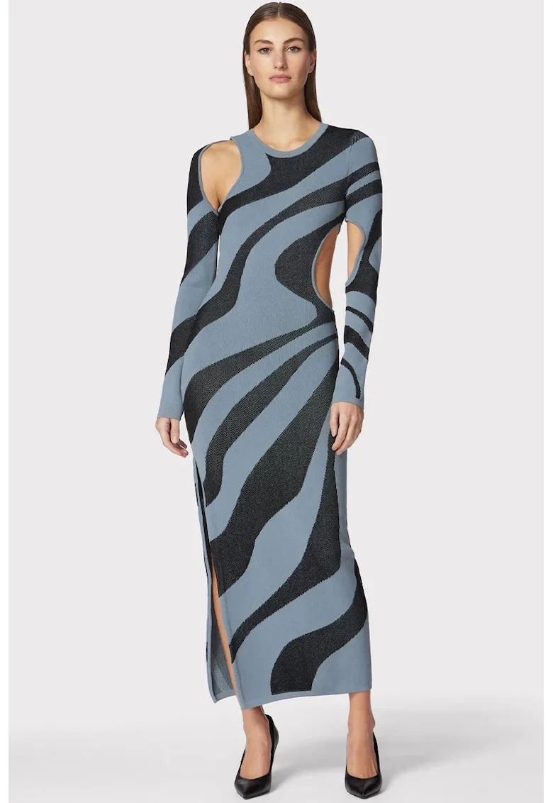 Rochie din jacquard dublu tricotat, cu imprimeu abstract, Gri