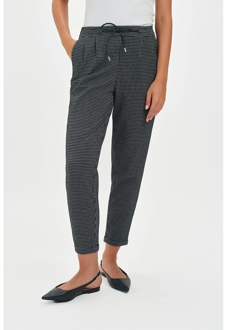 Pantaloni cu croiala ampla si talie ajustabila, Alb/Negru