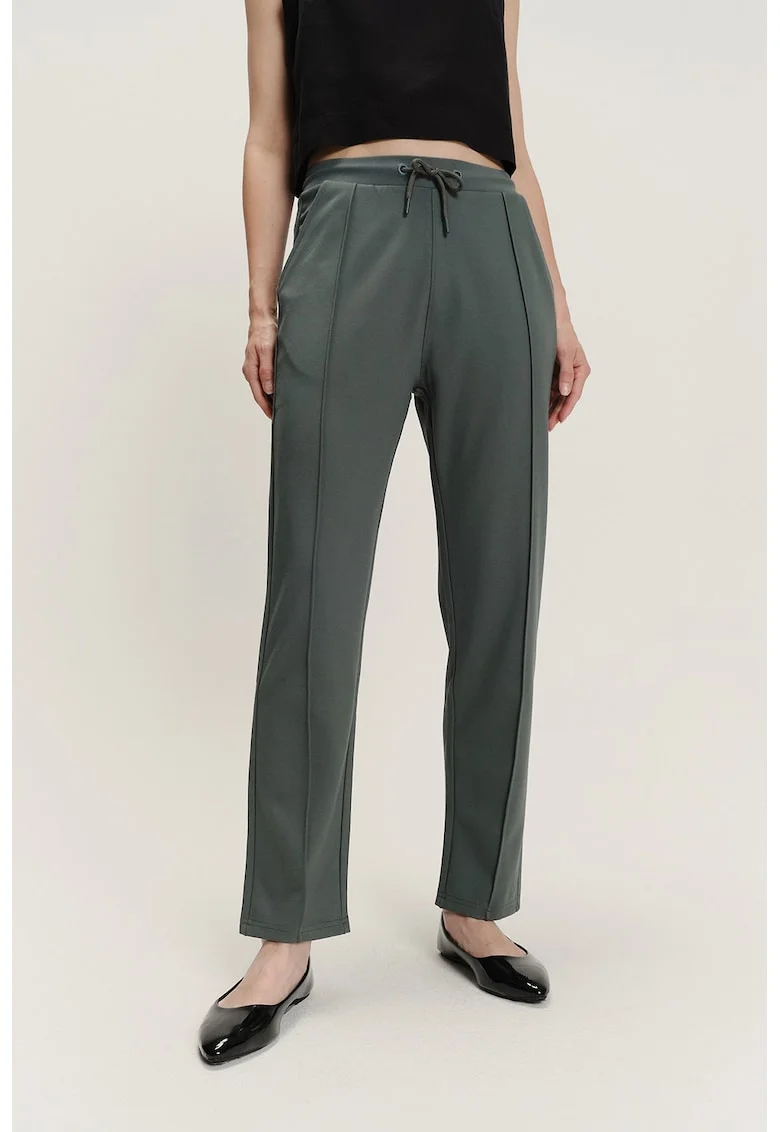 Pantaloni din amestec de modal cu talie ajustabila, Verde inchis
