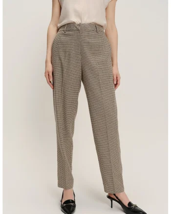 Pantaloni din amestec de modal si talie inalta, Negru/Maro/Bej