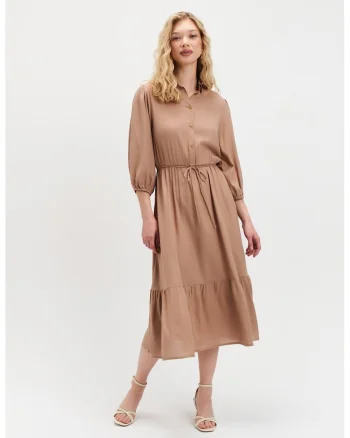 Rochie scurta cu maneci bufante, Maro deschis