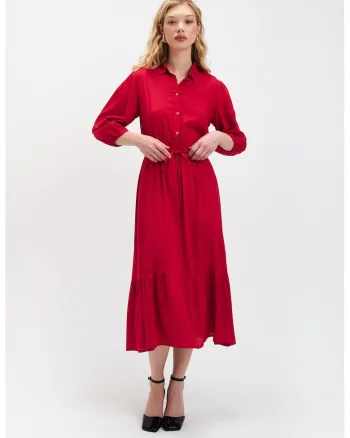 Rochie scurta cu maneci bufante, Rosu