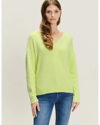 Pulover cu decolteu in V, Verde fistic