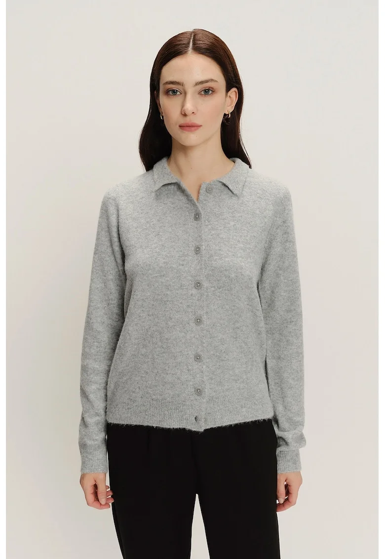 Cardigan din amestec de modal si nasturi, Gri melange