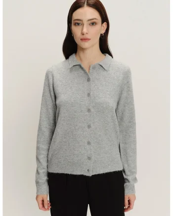 Cardigan din amestec de modal si nasturi, Gri melange