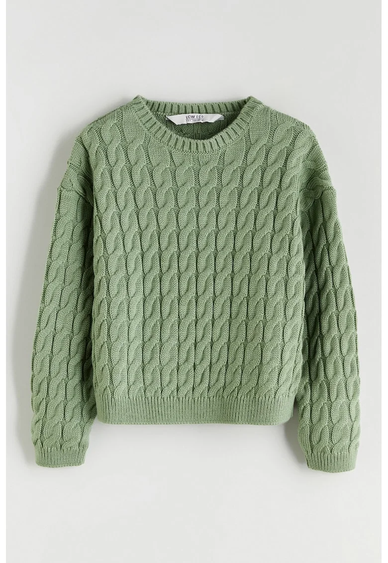 Pulover cu torsade, Verde aquamarin