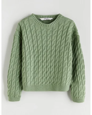 Pulover cu torsade, Verde aquamarin
