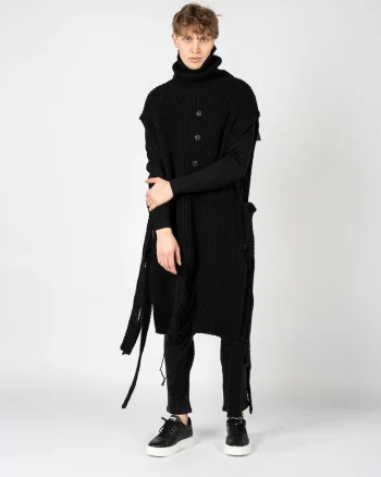 Poncho tricotat cu nasturi decorativi Funk,
