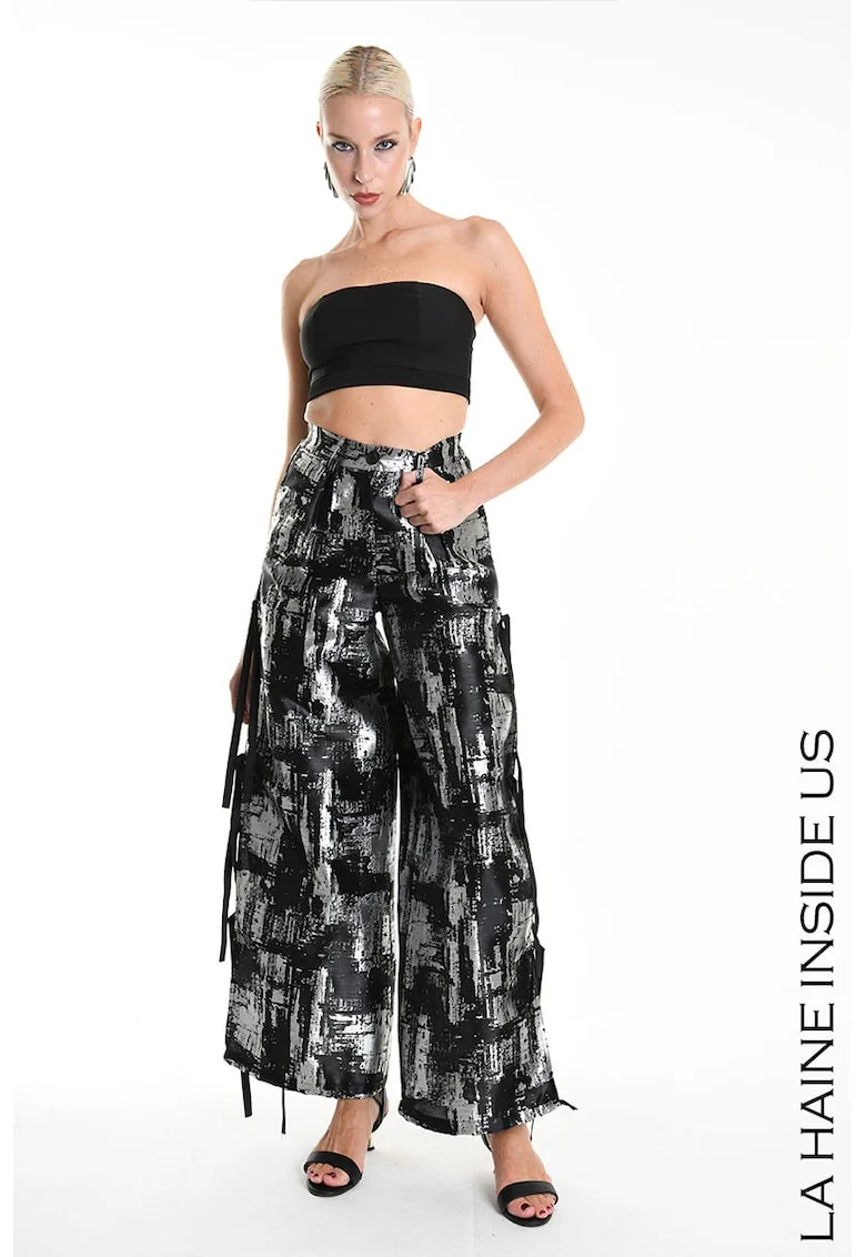 Pantaloni pantaloni largi, cu decupaje laterale, Negru,