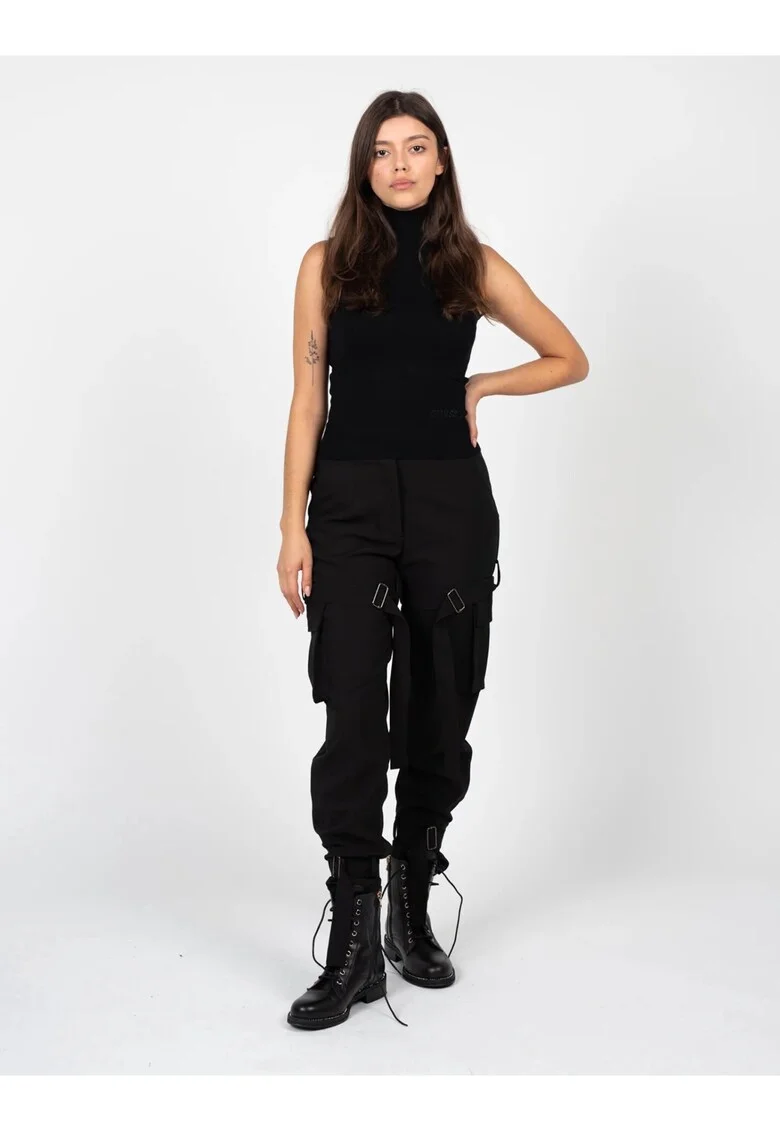 Pantaloni cargo cu talie inalta, Negru