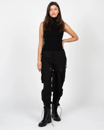 Pantaloni cargo cu talie inalta, Negru