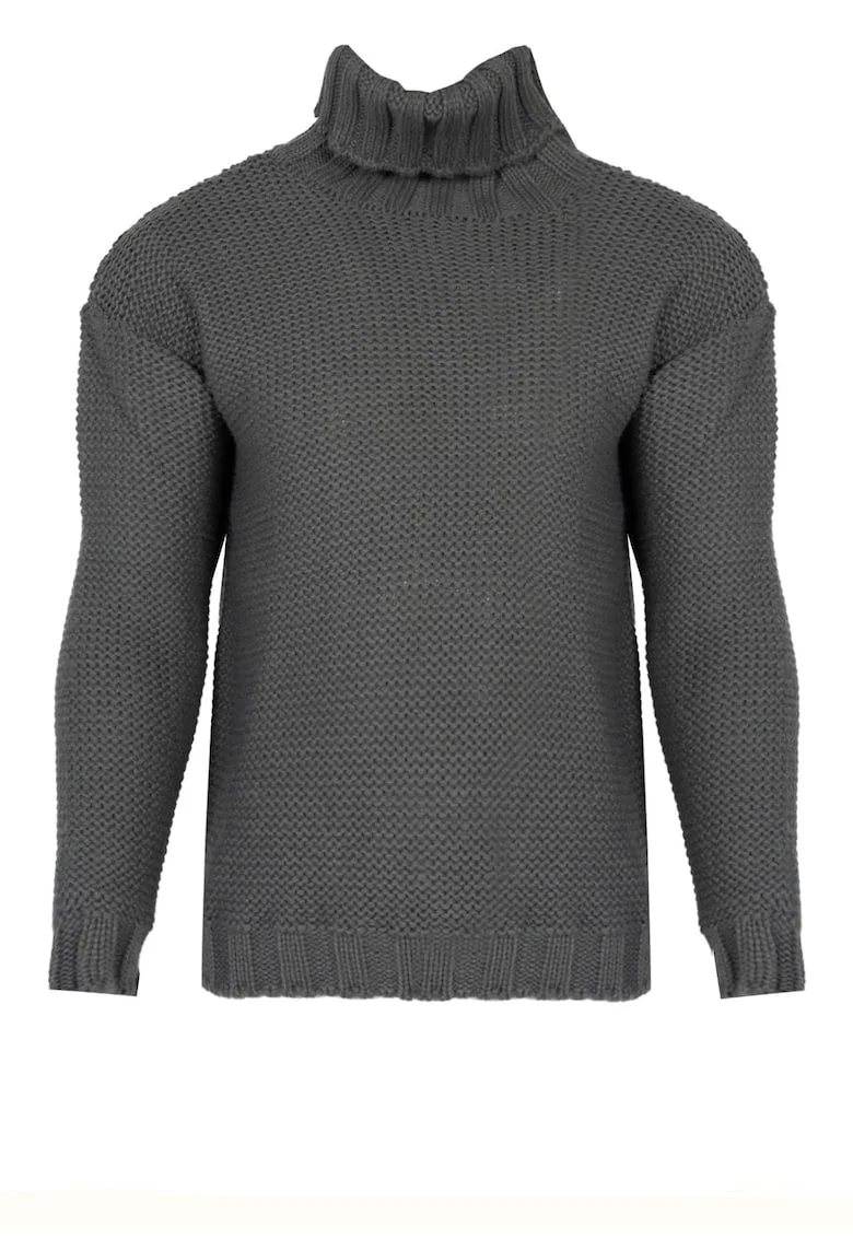 Pulover uni cu guler inalt, Gri