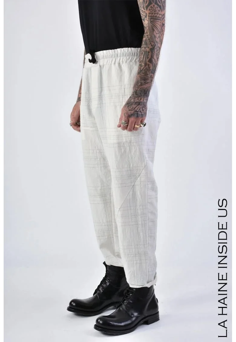 ,Pantaloni regular fit cu imprimeu în dungi și elastic în talie, Alb